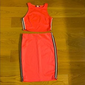 Hot pink crop top and matching skirt set